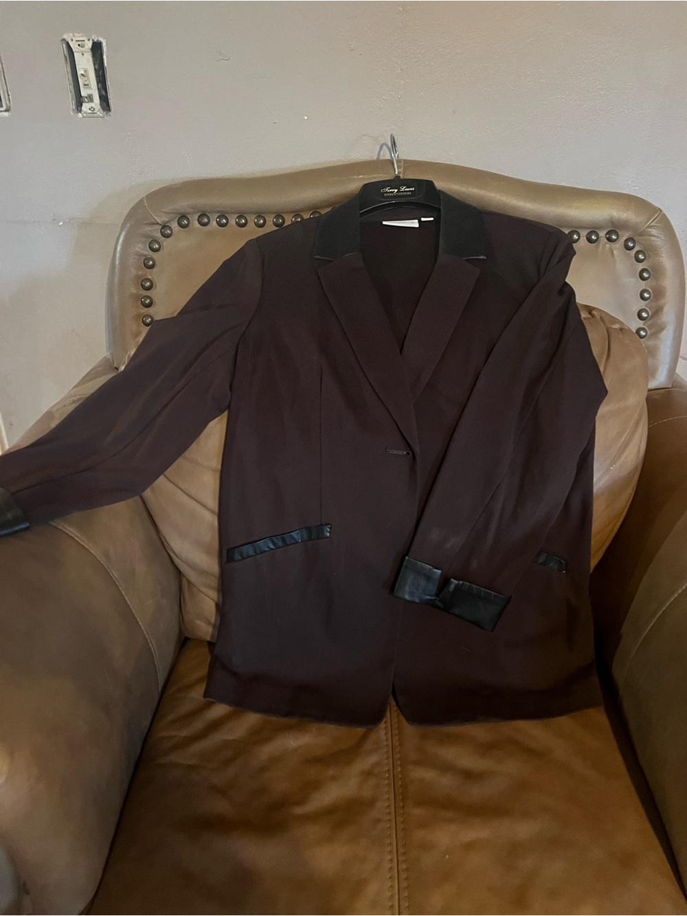 Susan Graver Dark Brown Blazer with Black Trim